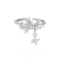 Silver butterfly ring with adjustable opening in white gold or 18K gold electroplated finish