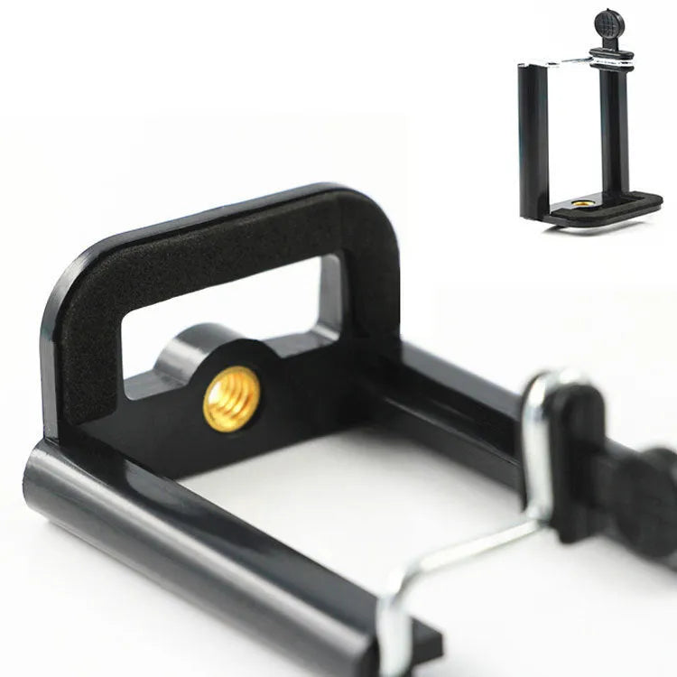 Black plastic U clip mobile phone holder with flexible gooseneck arm and hose bracket mount.