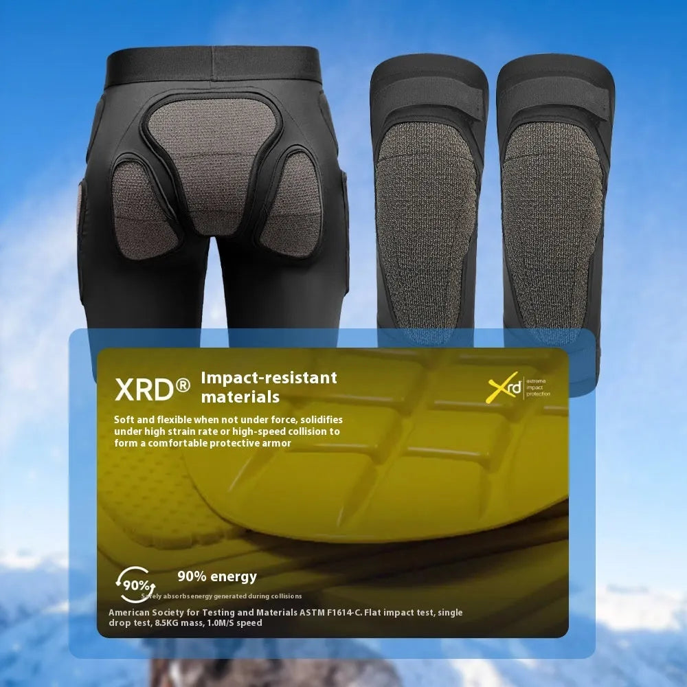 X-ray diffraction ski protective gear set with hip and knee pads for inner wear sports protection