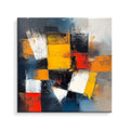 Hand-painted abstract oil painting on canvas, square unframed size 80x80cm, colourful design on white background.