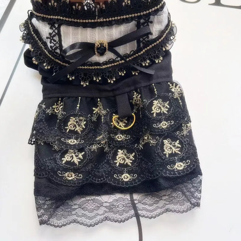 Golden gothic-style princess skirt costume for a small dog or cat.