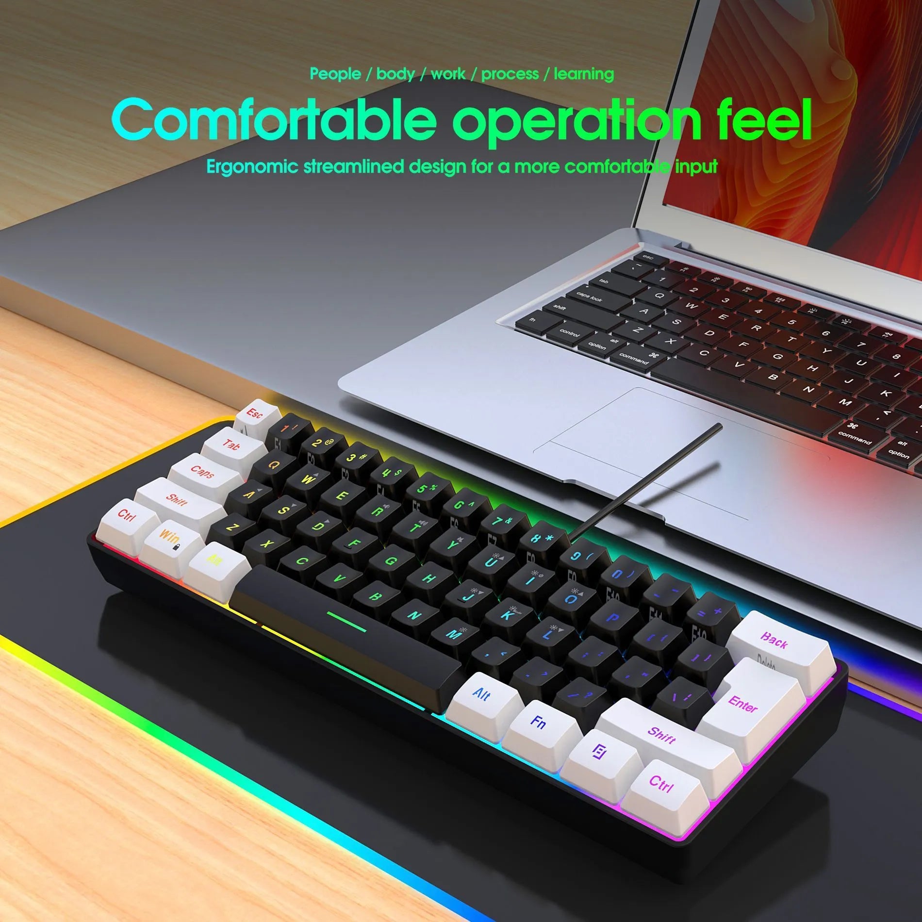 Simple wired 61 key membrane keyboard in white and black colour with compact design