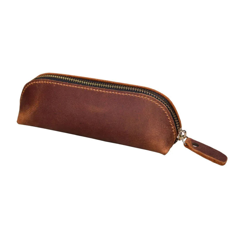 Square leather glasses and pen case with zipper closure in four colour options