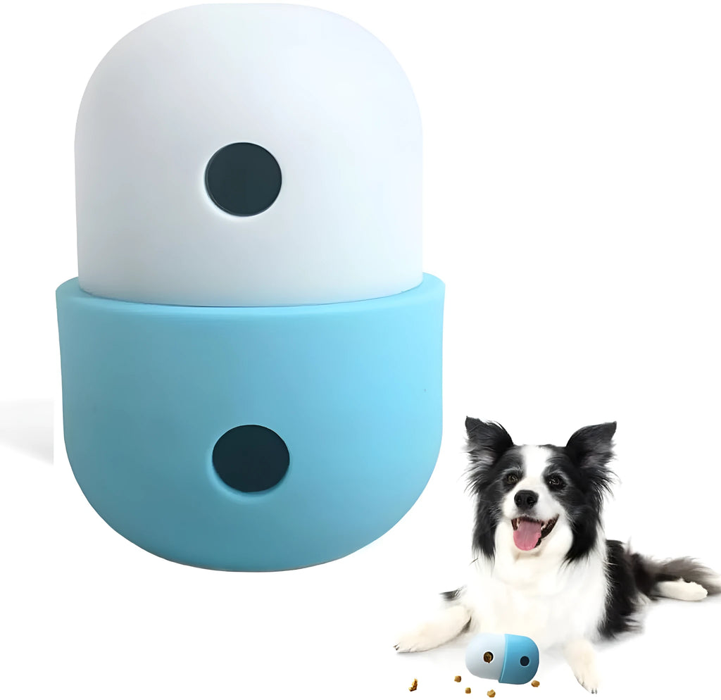 Colourful dog treat dispensing puzzle ball on a green background