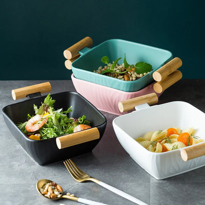 Creative irregular shaped porcelain bowl with lid in modern style, shown in available colours.