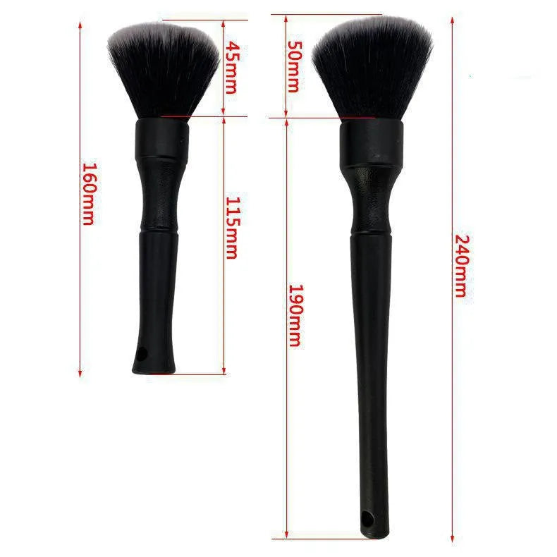 Black ultra-soft car detailing brush with pig hair bristles and PP plastic handle.