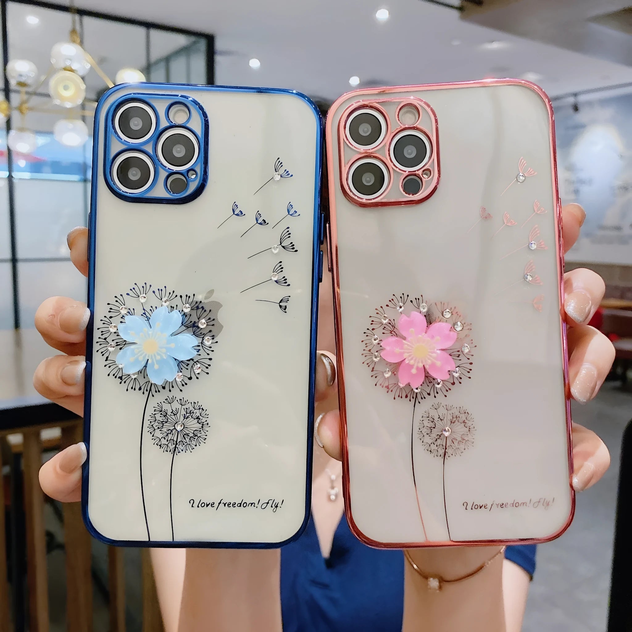 Green TPU phone case with 3D floral spin stand holder for iPhone models