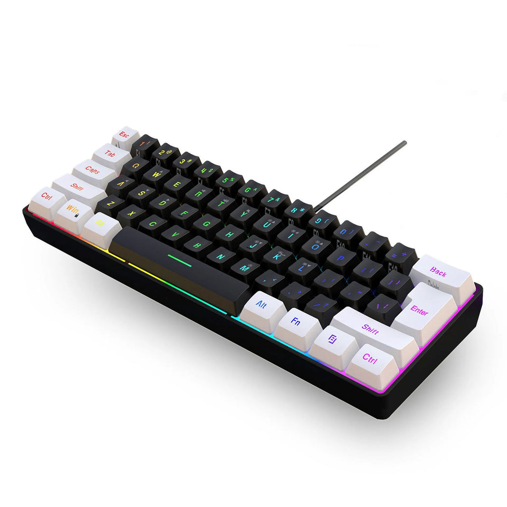 Simple wired 61 key membrane keyboard in white and black colour with compact design