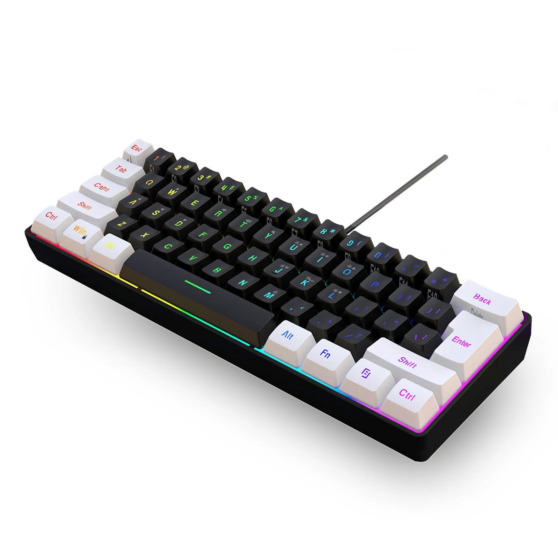 Simple wired 61 key membrane keyboard in white and black colour with compact design