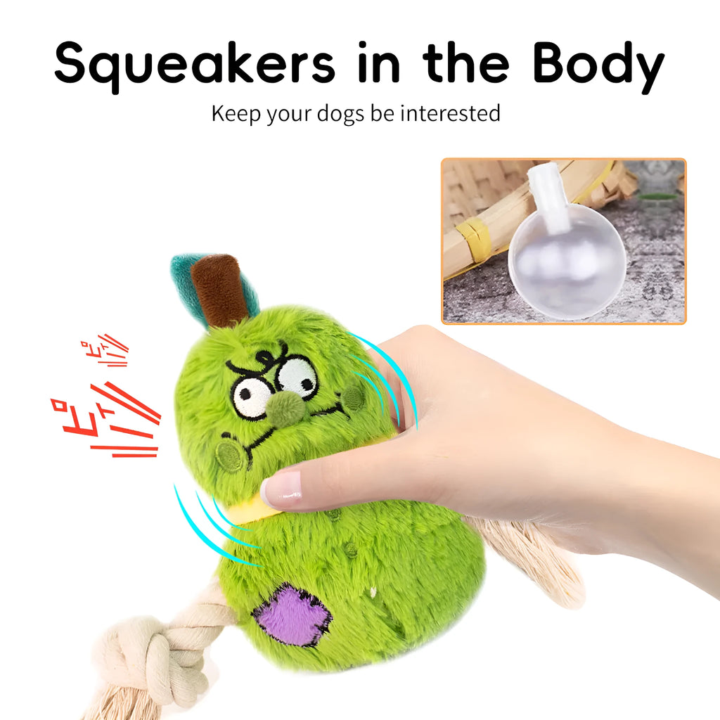Interactive plush rope knot dog toy for tug of war games with bite-resistant design