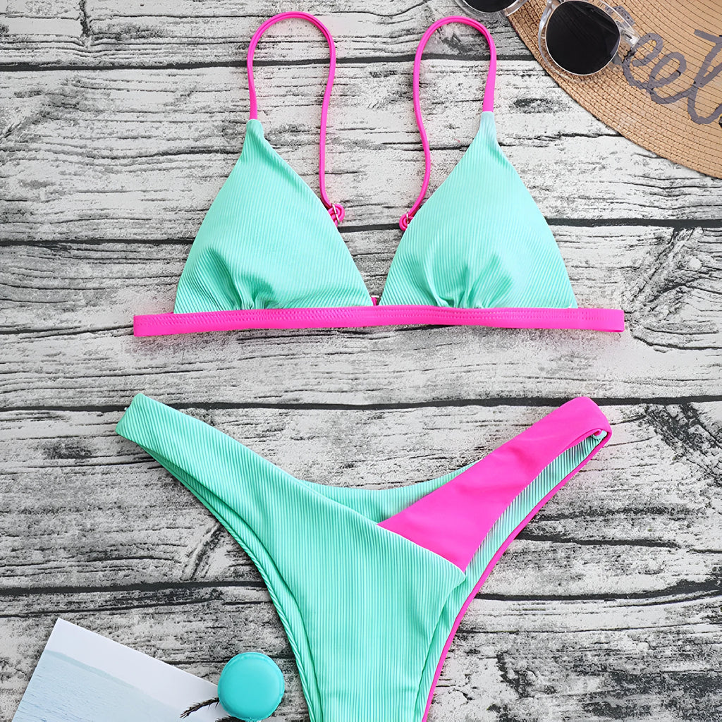 Women's European style nylon bikini set with bra and matching briefs in pattern colours