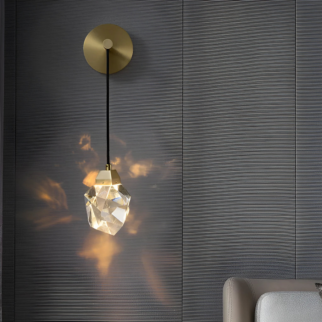 Copper crystal wall lamp with platinum finish and LED three colour lighting for modern living room