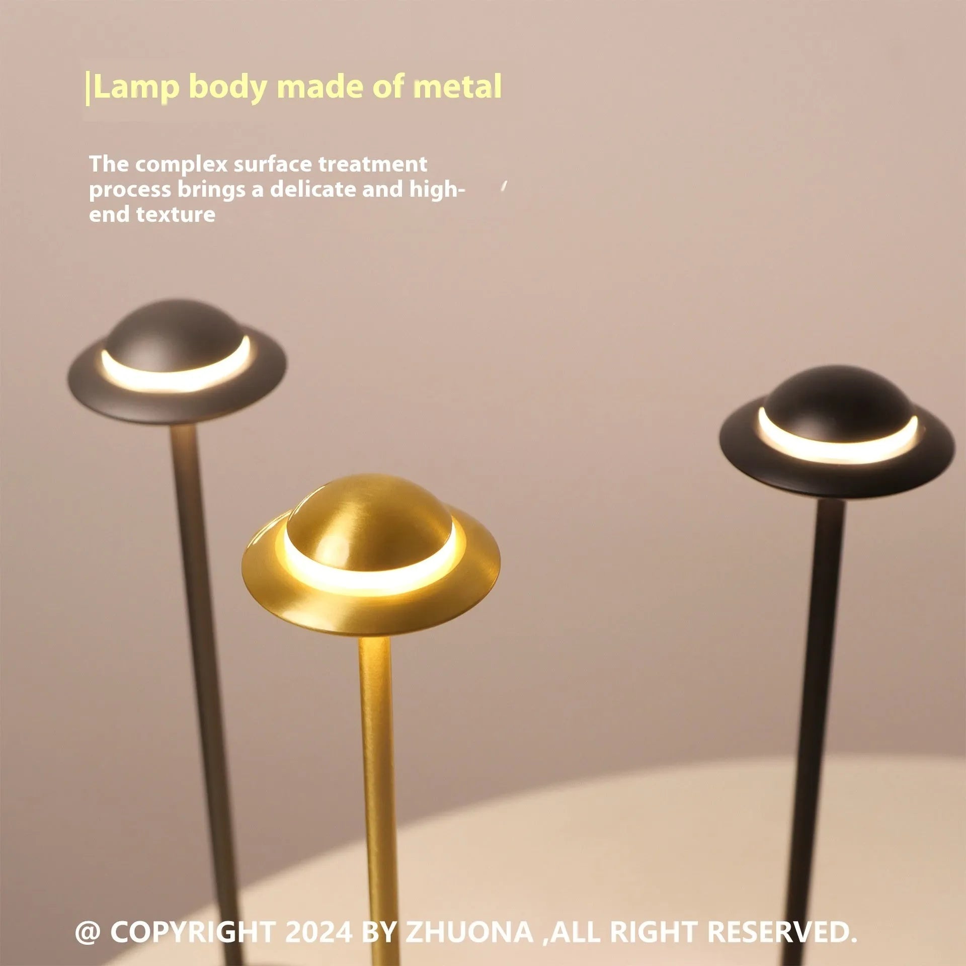 Rechargeable UFO table lamp in gold, grey or black with touch dimming controls
