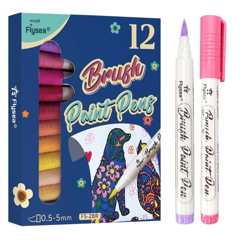 Soft head gouache pen sets for hand-painted greeting cards and graffiti art with flexible brush tips