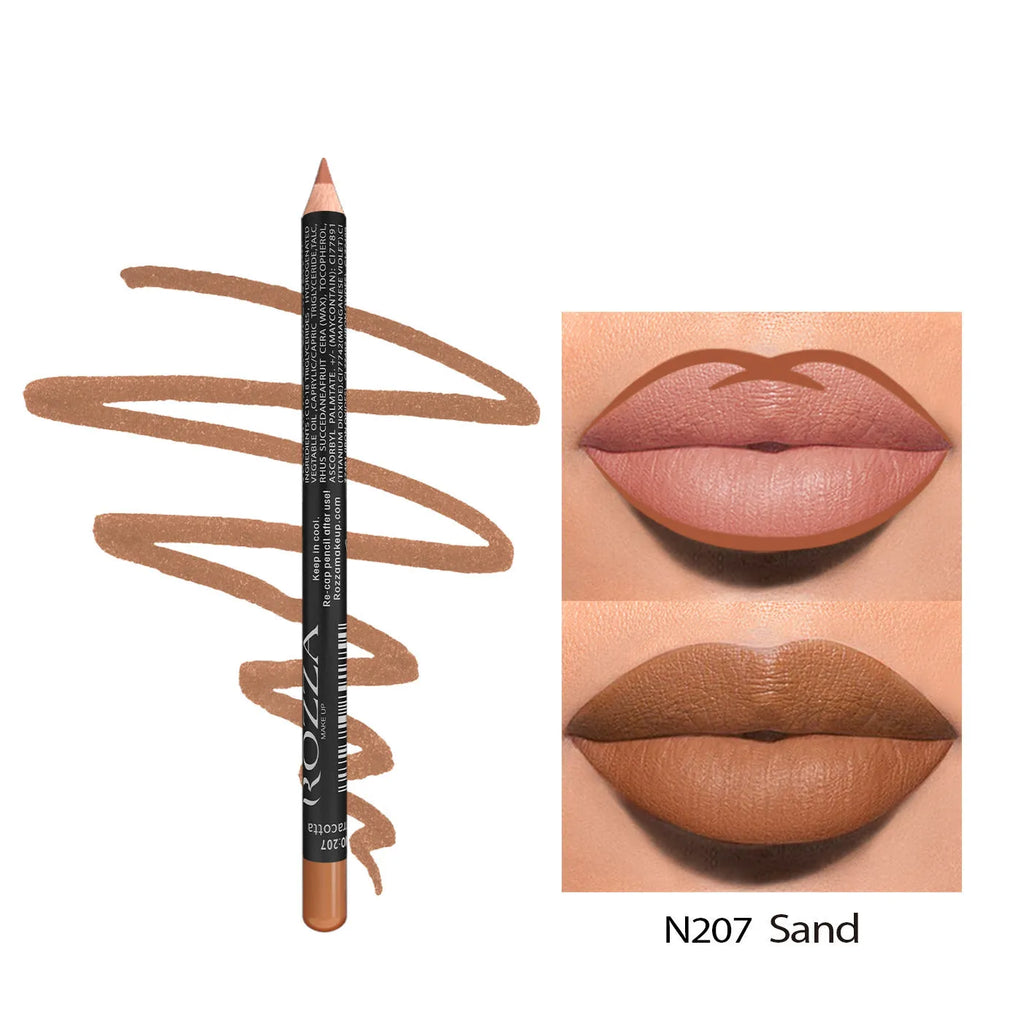 Matte finish lip liner pencil in one of 14 available shades, from 201 to 214 colour.