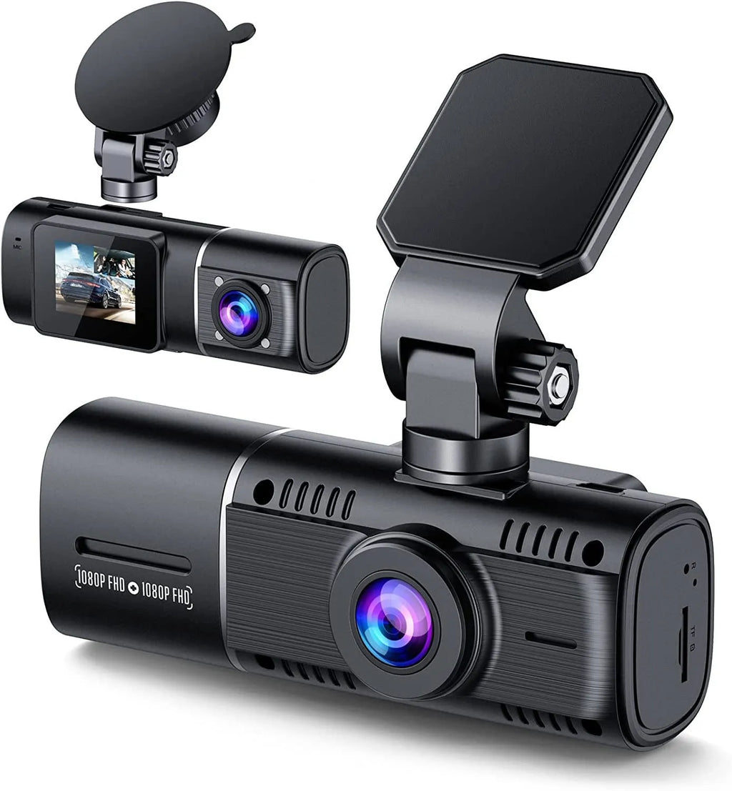 Black dash cam with 1.5-inch screen for car front and rear recording with parking surveillance