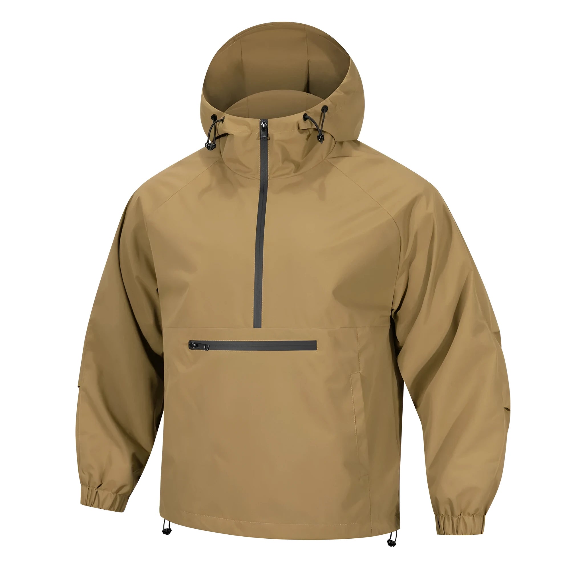 Men's Korean-style loose half-zip hooded corduroy jacket in light grey colour