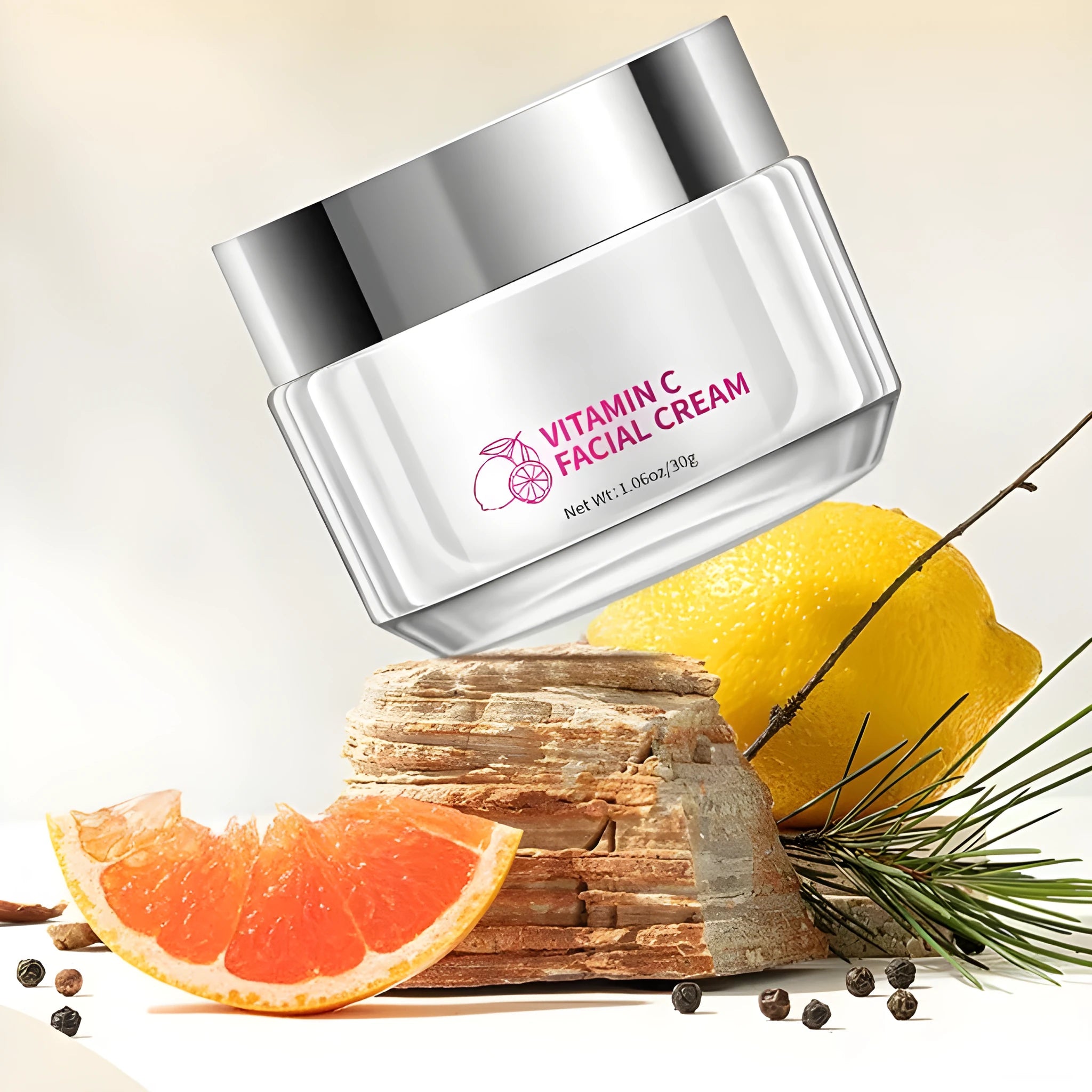 30g Vitamin C Face Cream jar measuring 6cm by 6cm by 5.2cm