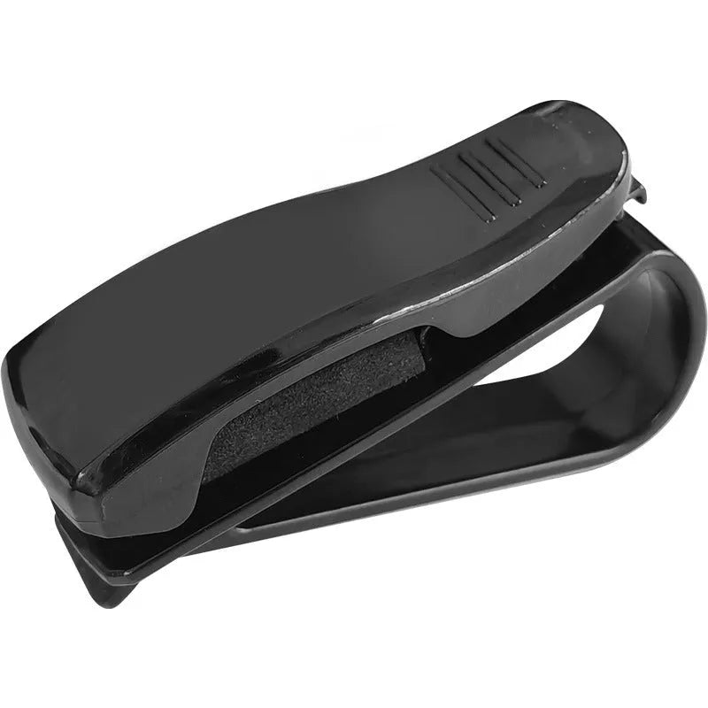 Black plastic car sunshade clip for organising glasses, tickets and identification cards