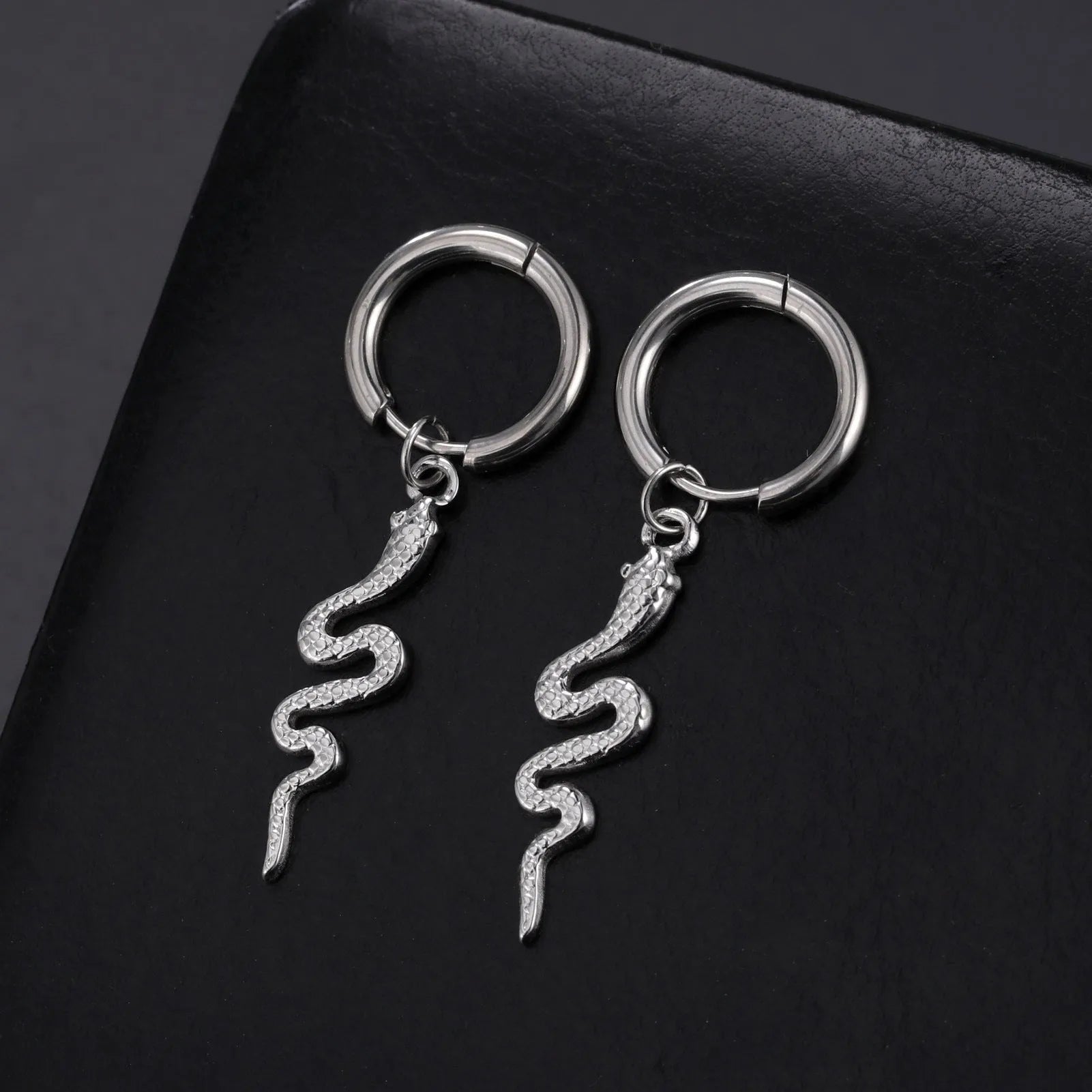 Gold plated snake-shaped vintage clip-on earrings on stainless steel base