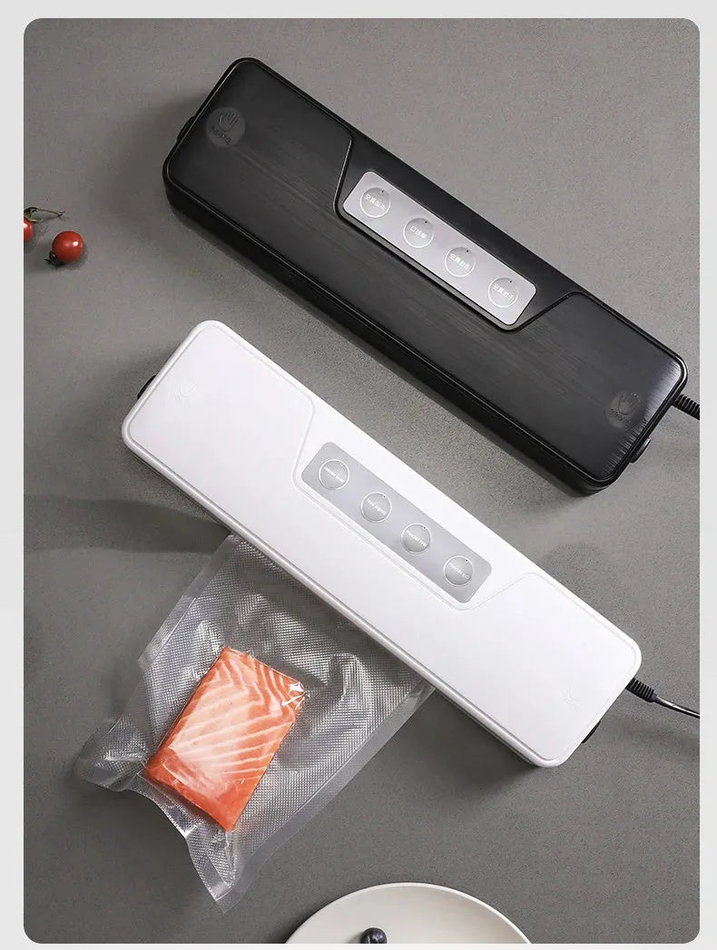 Compact white automatic vacuum sealer machine for household food preservation with portable design