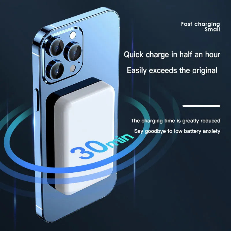Pink magnetic wireless power bank with 20000mAh capacity and plastic shell