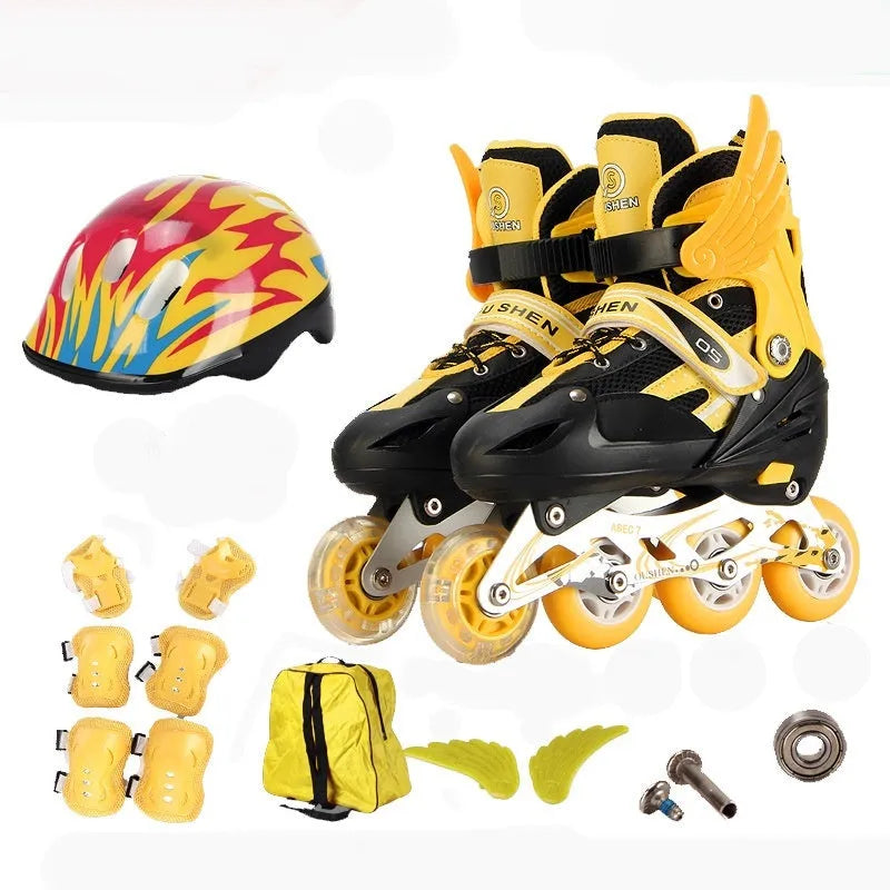 Children's adjustable roller skates in multiple colours with helmet and protective gear