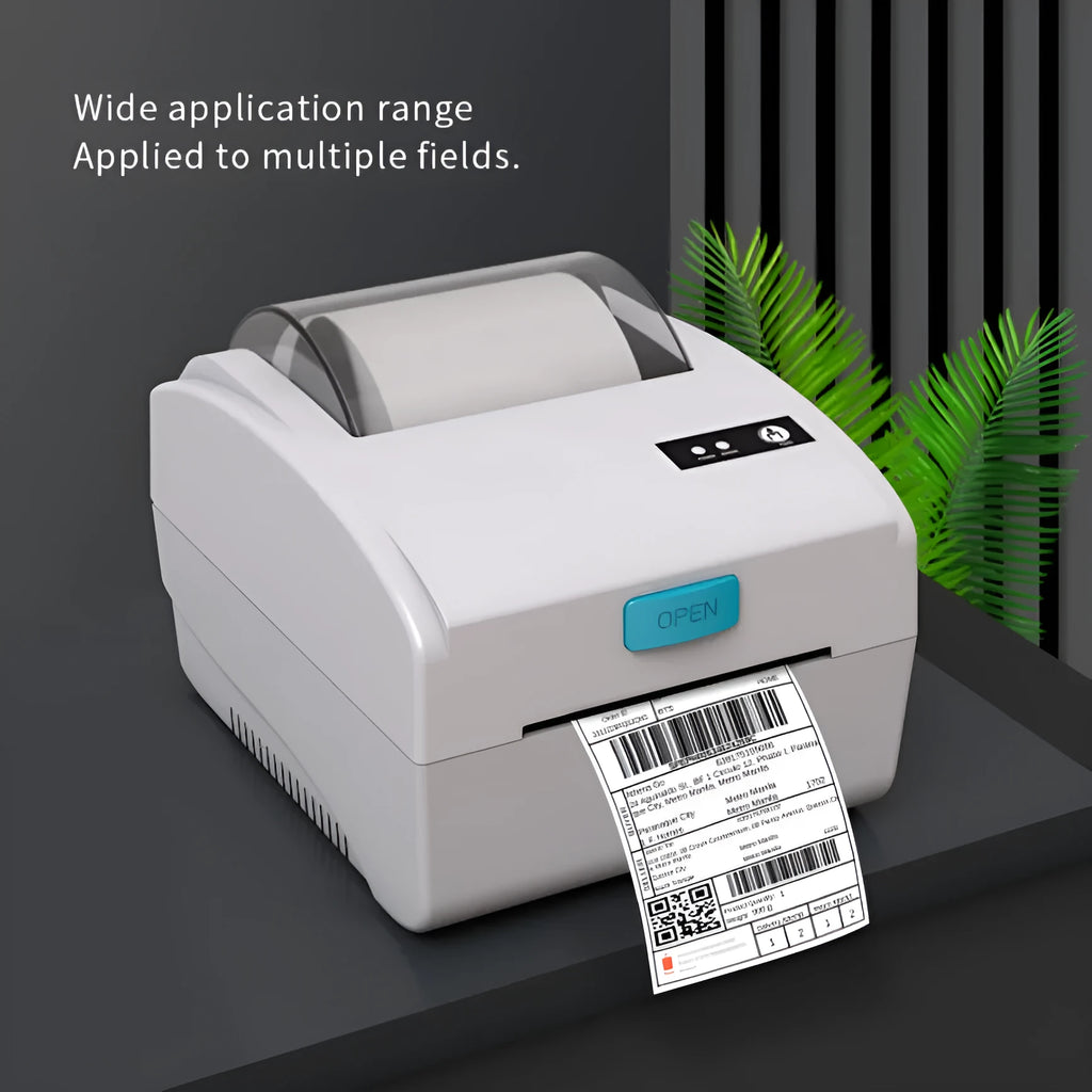 White Bluetooth thermal label printer with USB connection for shipping labels