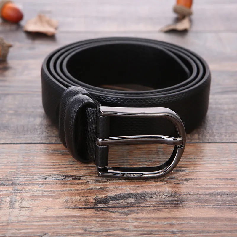Men's imitation leather business belt with alloy pin buckle in elephant pattern design