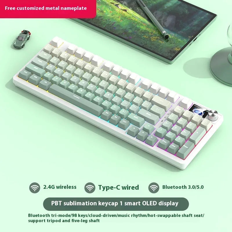 98 key wireless Bluetooth mechanical keyboard kit with metal knob and multiple colour options