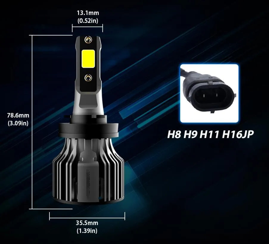 72W 6000K white LED car headlight bulb with adjustable chuck for H1 H7 9005 fitment