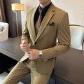 Men's slim fit business formal wear jacket in chemical fibre blended fabric available in camel, coffee, or dark green colours