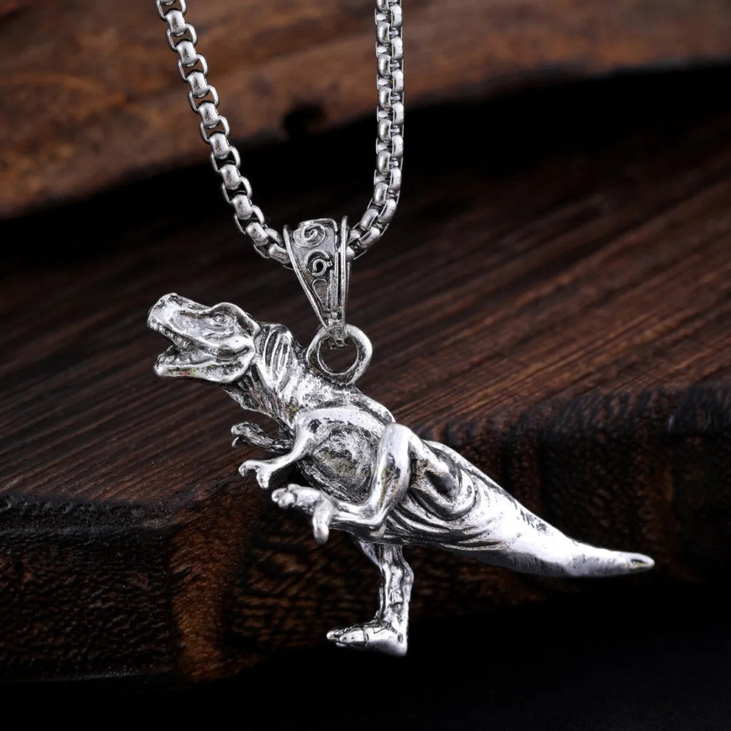 Titanium steel dinosaur pendant hip hop style versatile jewellery necklace men women adjustable chain length up to 60cm bold dinosaur design unique fashion accessory gift idea