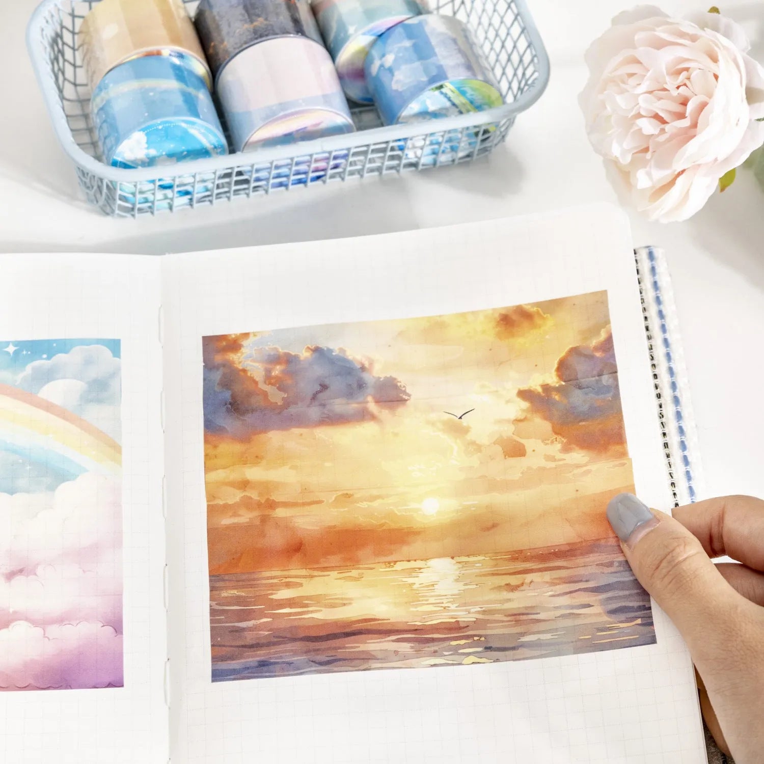 Japanese paper sky theme decorative washi tape roll showing colourful clouds design, 30mm wide