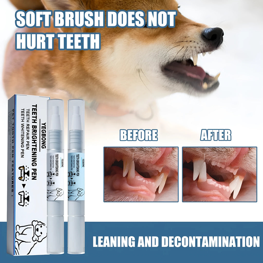 Yegbong pet teeth whitening pen with dental brush attachments for dogs and cats