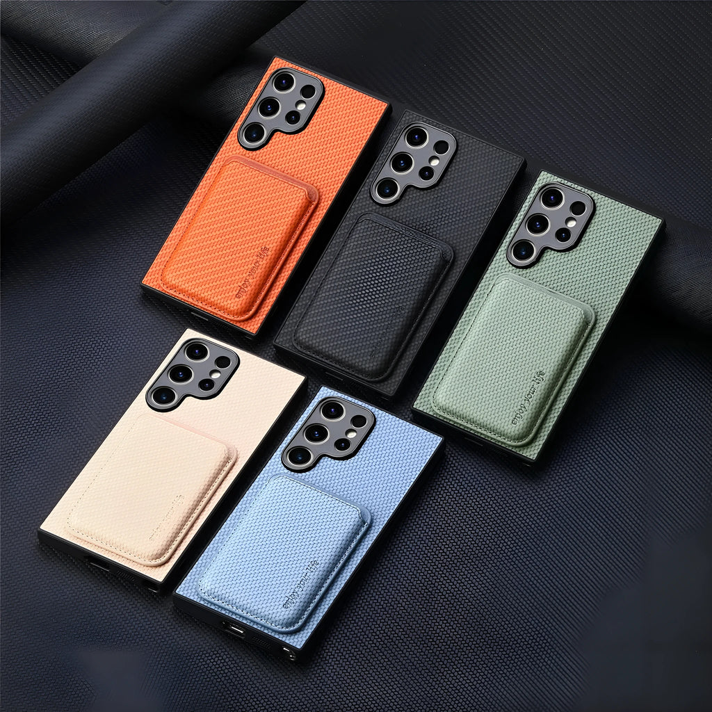 Two-in-one Magsafe card holder leather phone case for Samsung in black and other colours