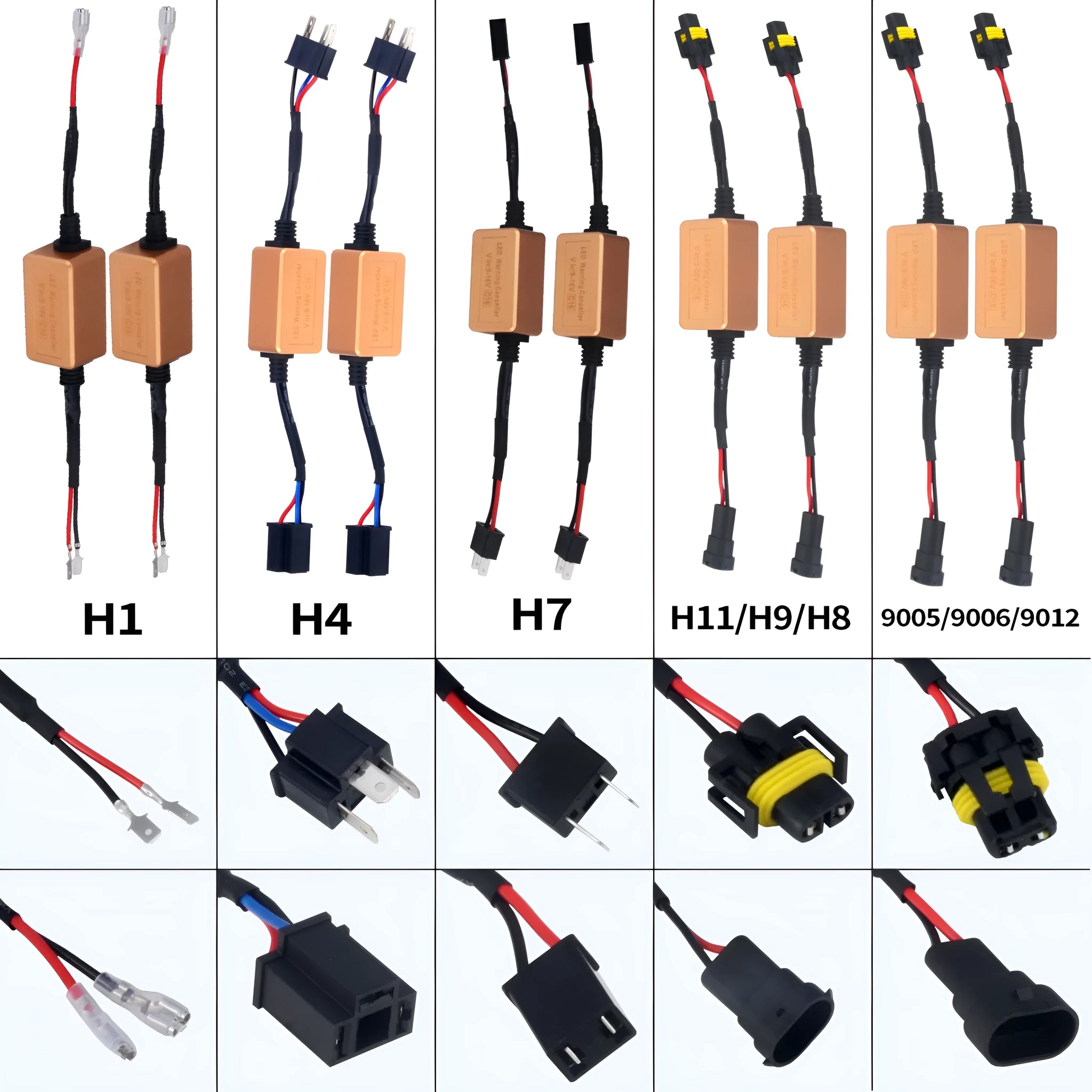 Black alloy LED car headlight Canbus decoder adapter for H4 H7 H11 anti-flicker installation.