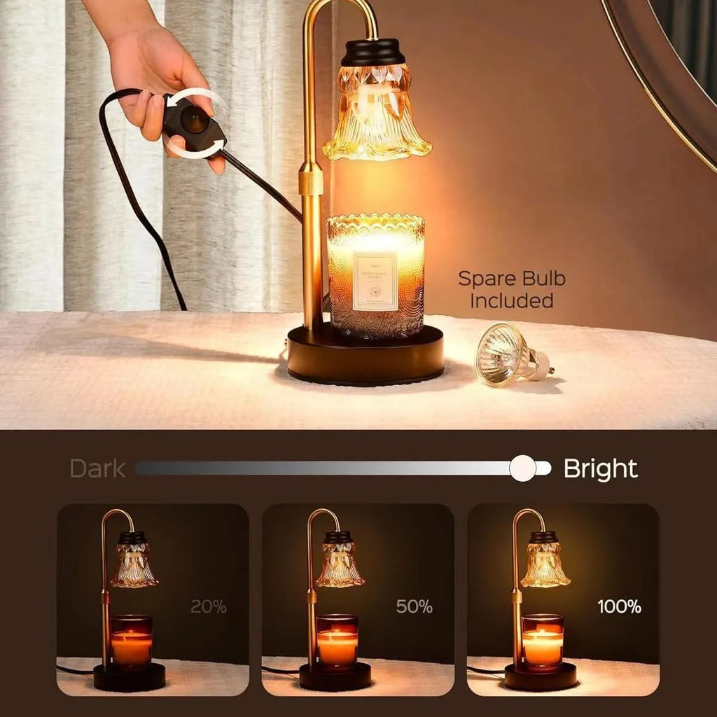 Electric aromatherapy wax melting lamp with bamboo holder measuring 30.5cm tall