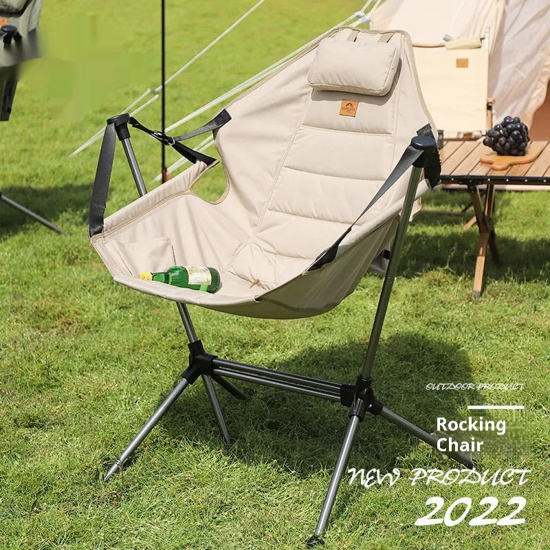 Outdoor folding rocking chair with aluminum alloy frame and adjustable seat in olive colour