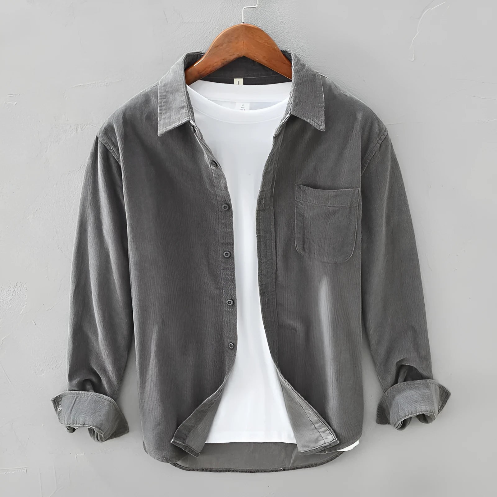 Men's Japanese retro cotton corduroy shirt solid colour long sleeves