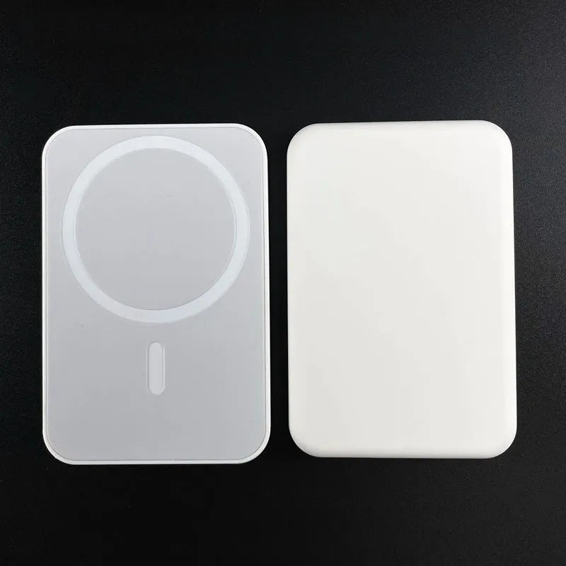 White magnetic wireless charging power bank showing compact size and creative design.