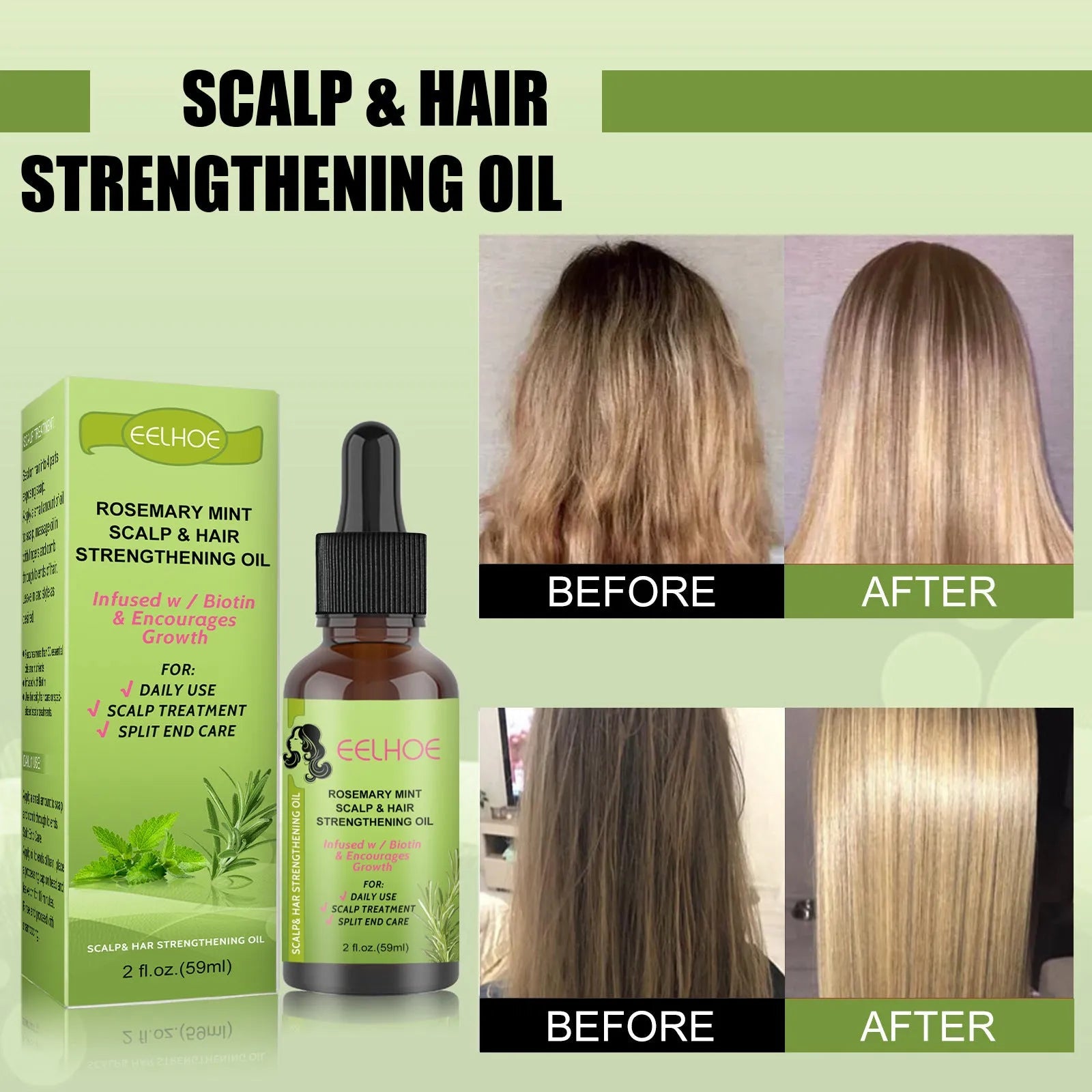 59ml bottle of rosemary mint hair growth fluid for scalp massage treatment.