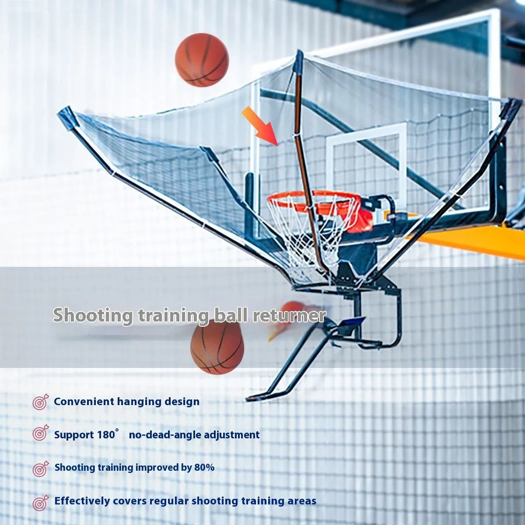 Portable basketball training ball return machine with iron framework and automatic pitching mechanism