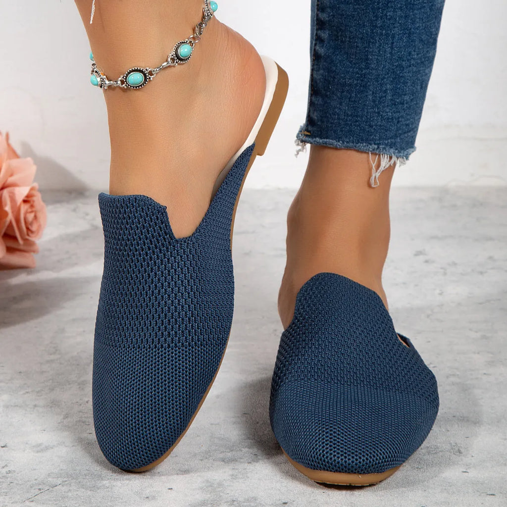Adult mesh slip-on sandals in apricot, blue, or green with round toe and rubber sole