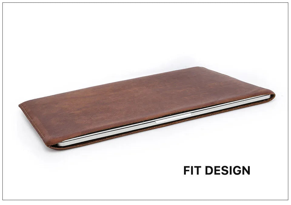 Brown crazy horse leather laptop bag for 13.3-inch MacBook Pro and Air in horizontal style