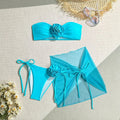 Women's tube top swimsuit with three-dimensional flower tie in pink, blue or purple colours