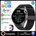 Black Bluetooth smartwatch with health monitoring features on either silicone sport or Milan mesh metal strap