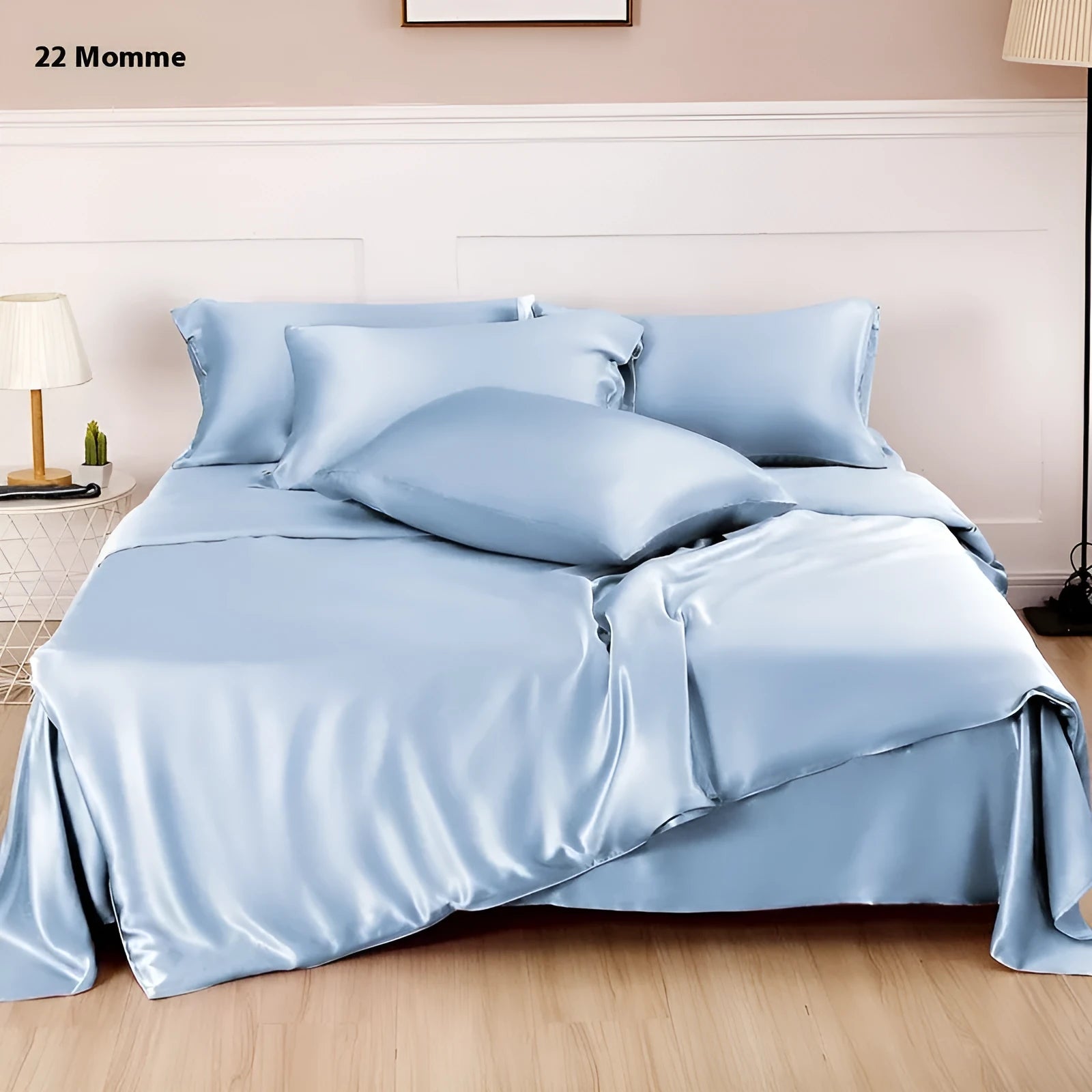 Solid colour silk duvet cover laid flat, showing double-sided construction and smooth texture.