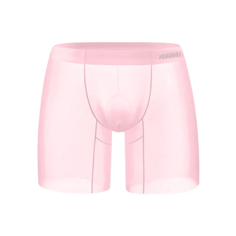 Men's solid colour boxer shorts in ice silk nylon fabric on a white background.