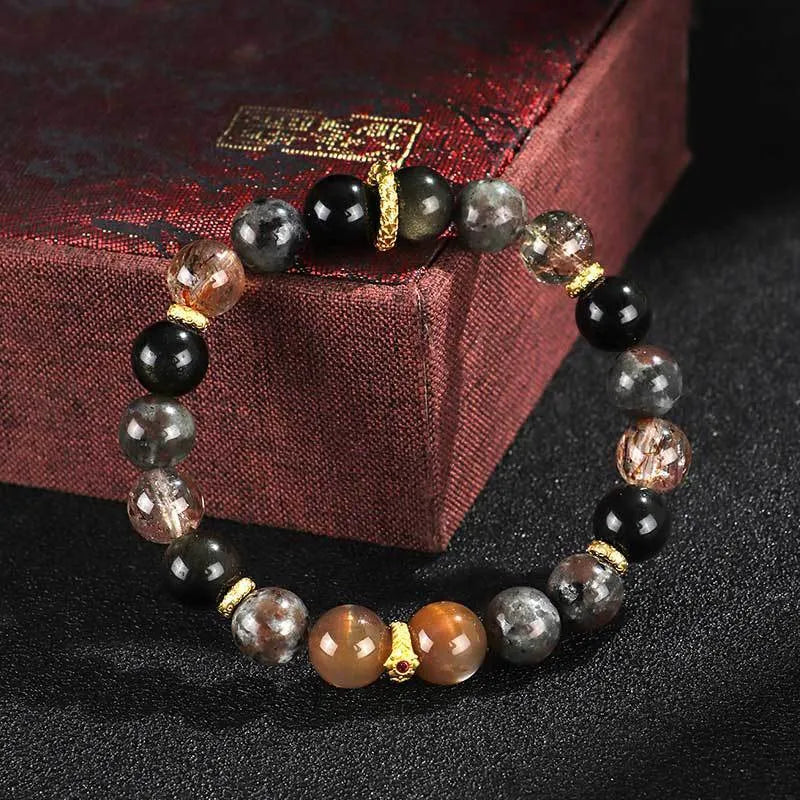 Black Sunstone flame stone Wukong bracelet handmade for unisex couple style